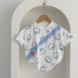 Áo liền quần dài tay xanh Đôrêmon cotton dáng rộng mềm mại thoải mái cho bé 0-24 tháng