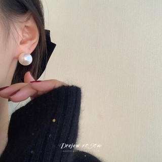 DREJEW Bông tai ngọc trai nhân tạo kim bạc kiểu Pháp cổ điển nhỏ đơn giản thời trang