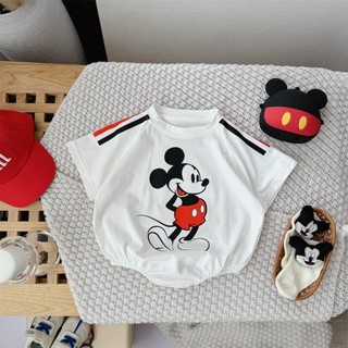 Áo liền quần bé sơ sinh, trẻ em 0-24 tháng, cotton, in Mickey, dáng rộng vừa vặn, mềm mại, mùa hè