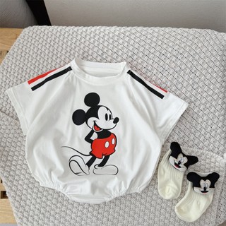 Áo liền quần bé sơ sinh, trẻ em 0-24 tháng, cotton, in Mickey, dáng rộng vừa vặn, mềm mại, mùa hè