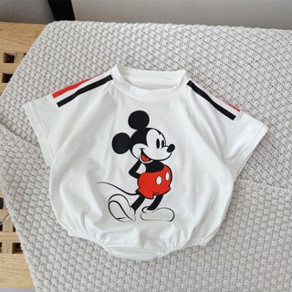 Áo liền quần bé sơ sinh, trẻ em 0-24 tháng, cotton, in Mickey, dáng rộng vừa vặn, mềm mại, mùa hè