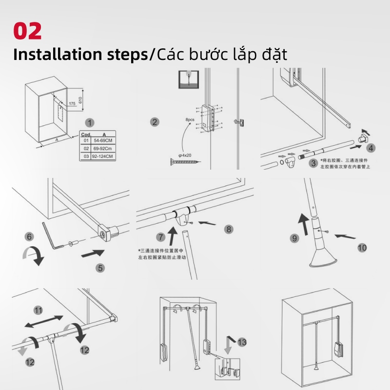 Tay nâng hạ móc áo，Giá nâng hạ treo quần áo，Tủ quần áo Áo choàng Kéo-Down Móc treo quần áo Thanh thả | BigBuy360 - bigbuy360.vn