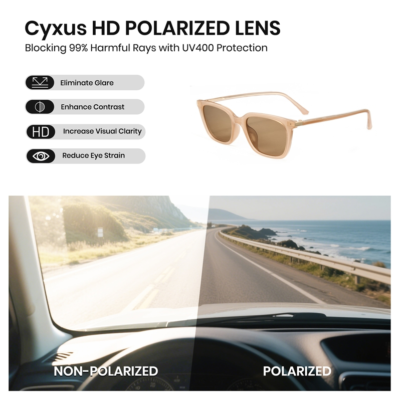 Cyxus Kính Mát Nam Nữ Phân Cực UV400 Gọng Vuông TR90 Siêu Nhẹ Tối Giản Chống Lóa Lái Xe Đi Biển P1597