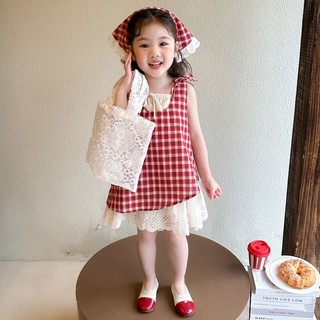 Khăn đầu miễn phí!! Váy đỏ cho bé gái mùa hè mới, váy tank cho trẻ em bé gái