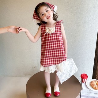 Khăn đầu miễn phí!! Váy đỏ cho bé gái mùa hè mới, váy tank cho trẻ em bé gái
