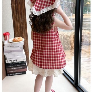 Khăn đầu miễn phí!! Váy đỏ cho bé gái mùa hè mới, váy tank cho trẻ em bé gái