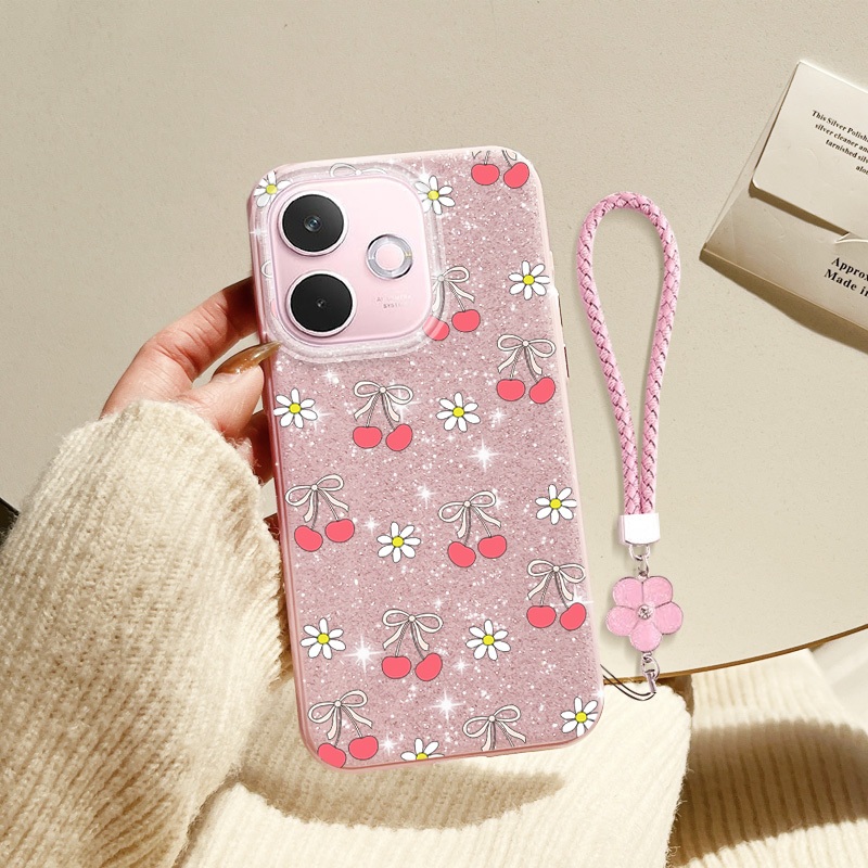 Ốp Điện Thoại YBD INS Cho OPPO A5 Pro 5G 4G Fine Sparkling Diamond Nhật Bản Và Hàn Quốc Cherry Bow