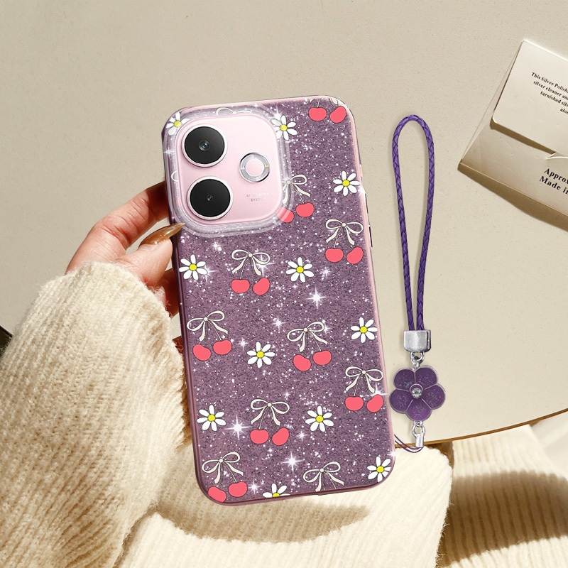 Ốp Điện Thoại YBD INS Cho OPPO A5 Pro 5G 4G Fine Sparkling Diamond Nhật Bản Và Hàn Quốc Cherry Bow