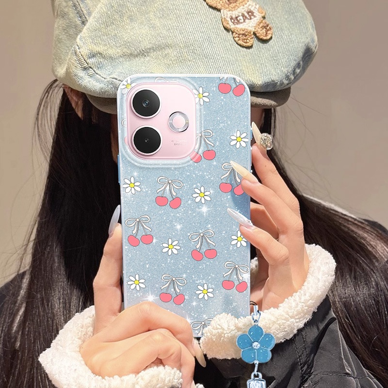 Ốp Điện Thoại YBD INS Cho OPPO A5 Pro 5G 4G Fine Sparkling Diamond Nhật Bản Và Hàn Quốc Cherry Bow