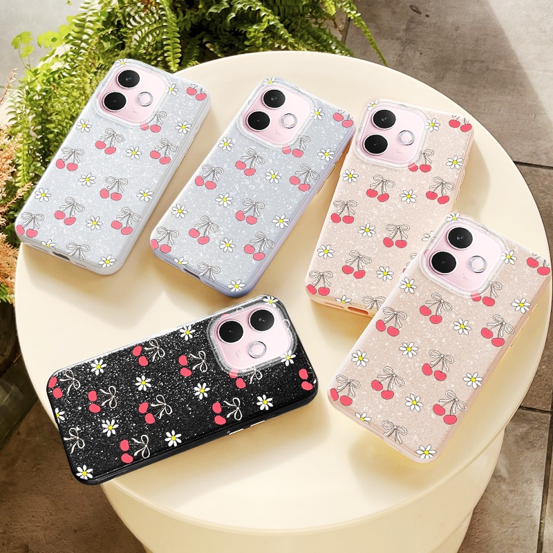 Ốp Điện Thoại YBD INS Cho OPPO A5 Pro 5G 4G Fine Sparkling Diamond Nhật Bản Và Hàn Quốc Cherry Bow