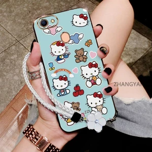 Ốp Lưng Cho OPPO F5 F7 Mạ Chống Rơi TPU Silicon Điện Thoại Mới Một Thiết Kế Thẩm Mỹ Có Họa Tiết Hình Mèo Và Trái Tim Màu Hoạt Hình Dễ Thương Và Dây Miễn Phí