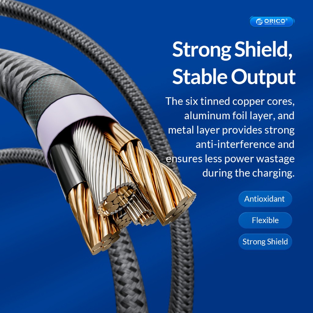ORICO - Cáp sạc nhanh PD100W 20V 5A Nylon Bradied USB C sang C E-marker cho Samsung Mac (GQ)