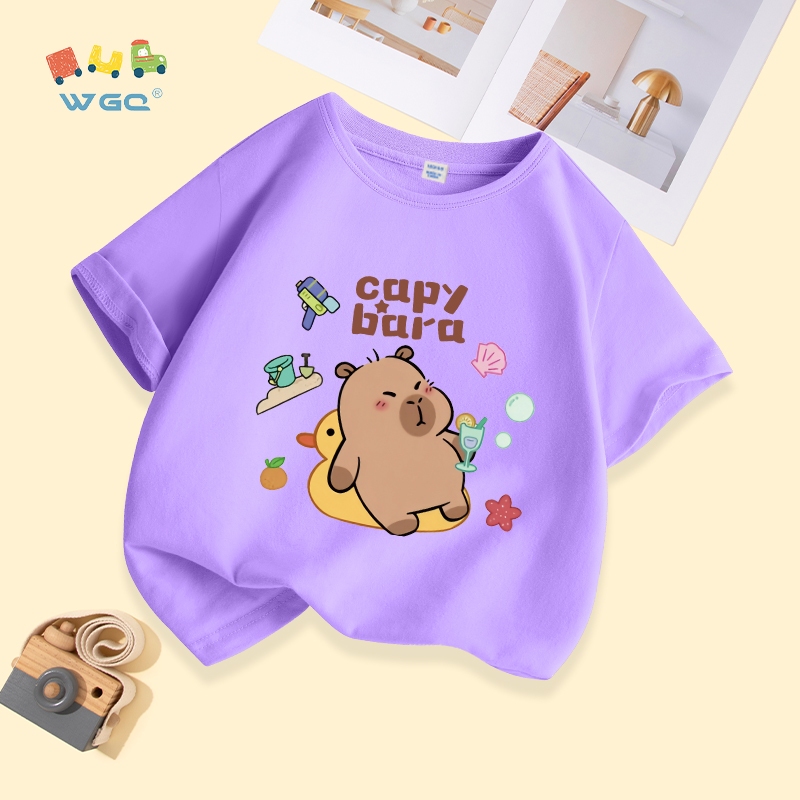 W.G.Q  Áo thun bé trai / bé gái , mềm mại thoải mái , thoáng khí thấm mồ hôi Ban nhạc capybara In