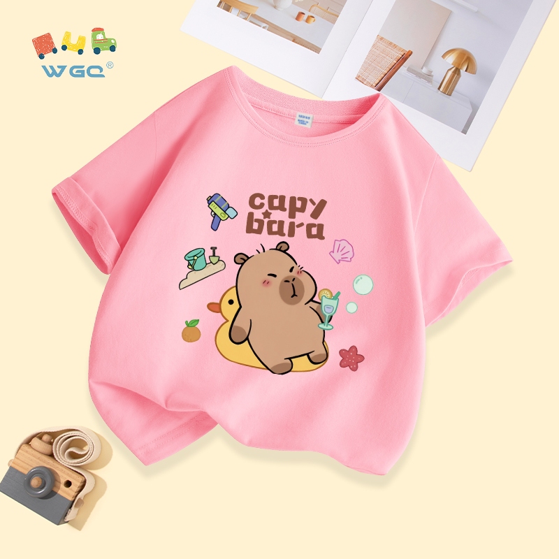 W.G.Q  Áo thun bé trai / bé gái , mềm mại thoải mái , thoáng khí thấm mồ hôi Ban nhạc capybara In