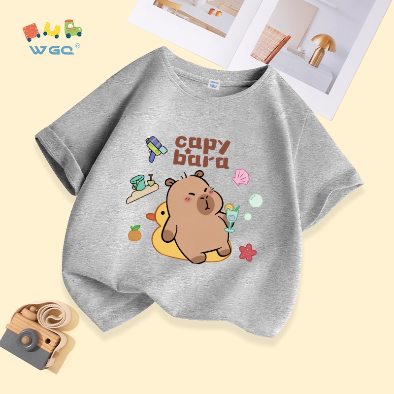 W.G.Q  Áo thun bé trai / bé gái , mềm mại thoải mái , thoáng khí thấm mồ hôi Ban nhạc capybara In
