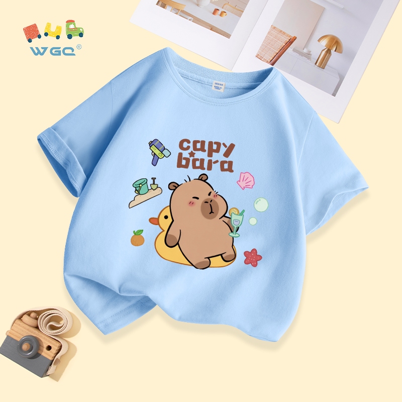W.G.Q  Áo thun bé trai / bé gái , mềm mại thoải mái , thoáng khí thấm mồ hôi Ban nhạc capybara In