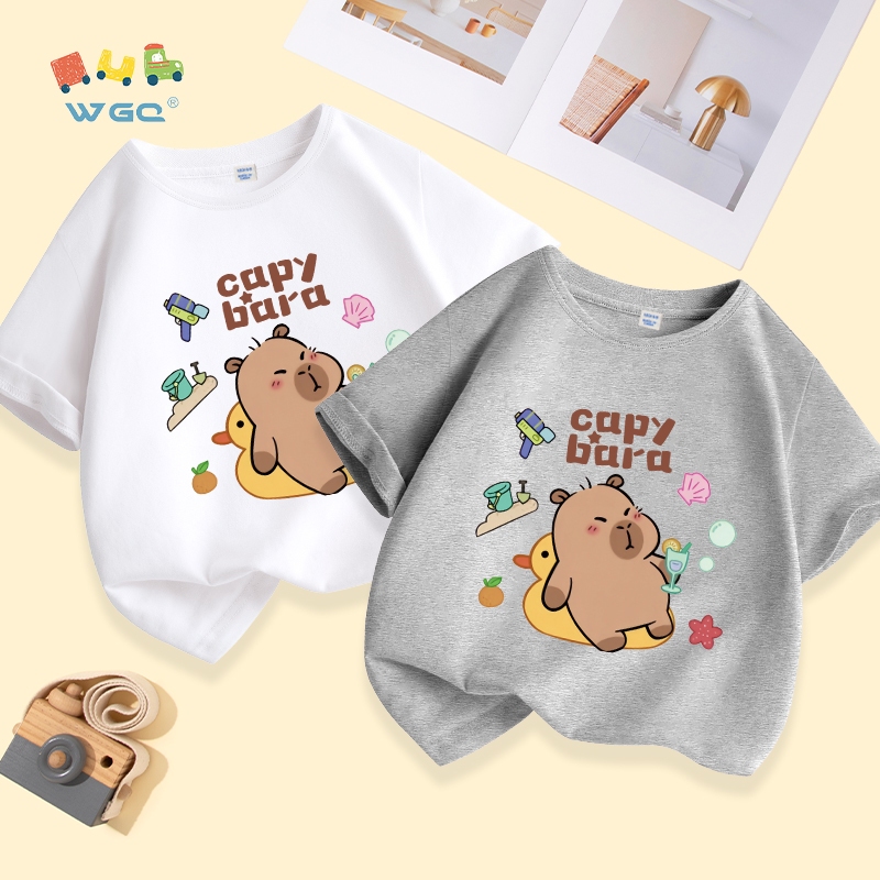 W.G.Q  Áo thun bé trai / bé gái , mềm mại thoải mái , thoáng khí thấm mồ hôi Ban nhạc capybara In