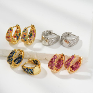 Châu Âu Mỹ ins Phong Cách Mới Full Kẻ Sọc Zircon Nhiều Màu Sắc Hình Học Bông Tai Nữ
