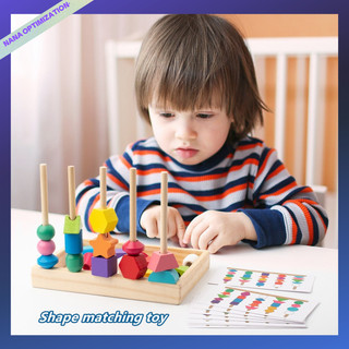 Trẻ em Montessori giáo dục sớm bộ cột hình học phù hợp với đồ họa hỗ trợ giảng dạy khối xây dựng hạt gỗ đồ chơi trí tuệ