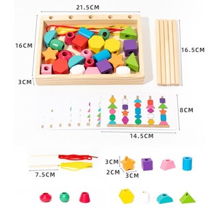Trẻ em Montessori giáo dục sớm bộ cột hình học phù hợp với đồ họa hỗ trợ giảng dạy khối xây dựng hạt gỗ đồ chơi trí tuệ