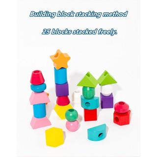 Trẻ em Montessori giáo dục sớm bộ cột hình học phù hợp với đồ họa hỗ trợ giảng dạy khối xây dựng hạt gỗ đồ chơi trí tuệ