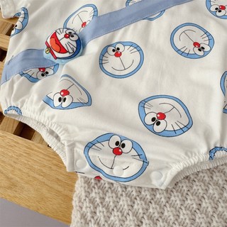 Áo liền quần dài tay xanh Đôrêmon cotton dáng rộng mềm mại thoải mái cho bé 0-24 tháng