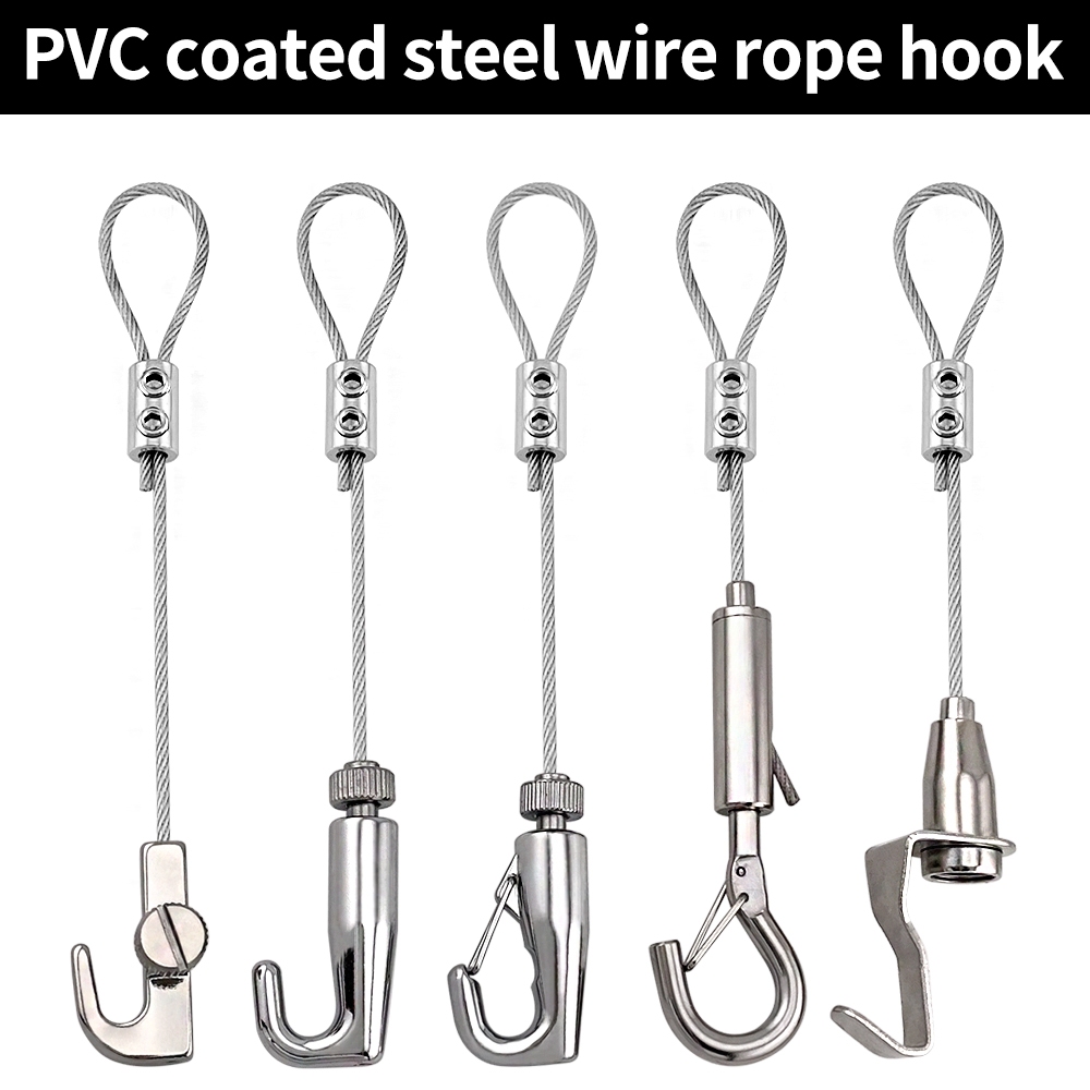 2mm Có Thể Điều Chỉnh Móc Treo Dây Thép Không Gỉ 304 Dây PVC Dây Bộ Quảng Cáo Ban Chiếu Sáng Đồ Gốm Treo Bộ
