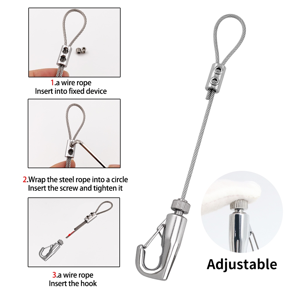 2mm Có Thể Điều Chỉnh Móc Treo Dây Thép Không Gỉ 304 Dây PVC Dây Bộ Quảng Cáo Ban Chiếu Sáng Đồ Gốm Treo Bộ