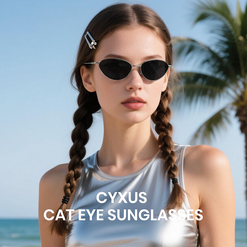 Cyxus Kính râm mắt mèo thời trang/Kính râm kiểu Hàn Quốc/Phong cách Y2K/Dành cho cả nam và nữ, chống tia UV400, thích hợp cho du lịch ngoài trời 1281