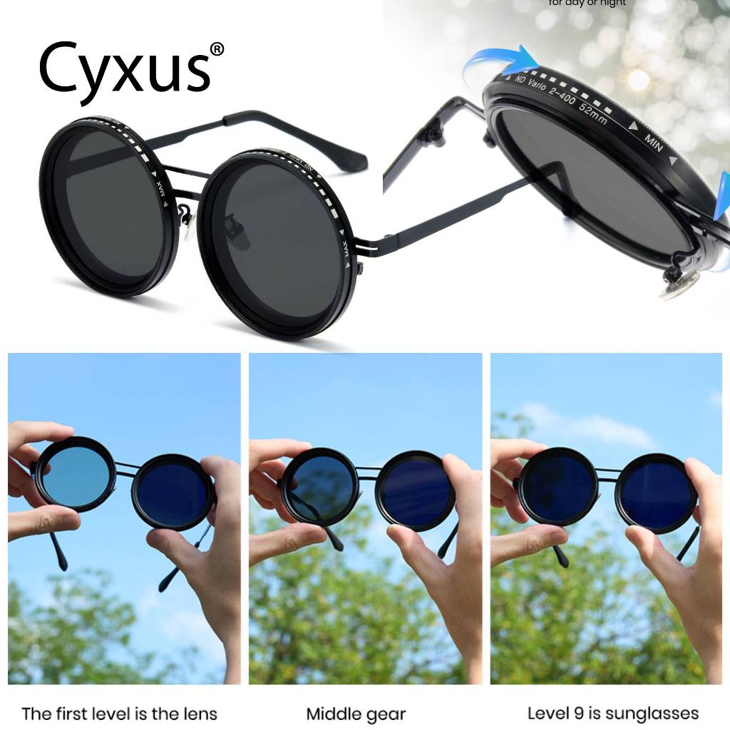 CyxusKính râm phân cực / Điều chỉnh độ sáng từ 1-9 cấp độ / Kính râm thời trang mới / Chống tia UV400 / Gọng tròn / Đa năng và thời trang, hoàn toàn đáp ứng nhu cầu của nam giới. P1299