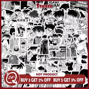 60 Chiếc Đen Trắng Anime Conan Dán Điện Thoại Trang Trí Cốc Nước Miếng Dán Chống Thấm Nước
