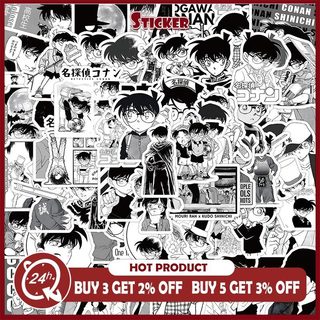 60 Chiếc Đen Trắng Anime Conan Dán Điện Thoại Trang Trí Cốc Nước Miếng Dán Chống Thấm Nước