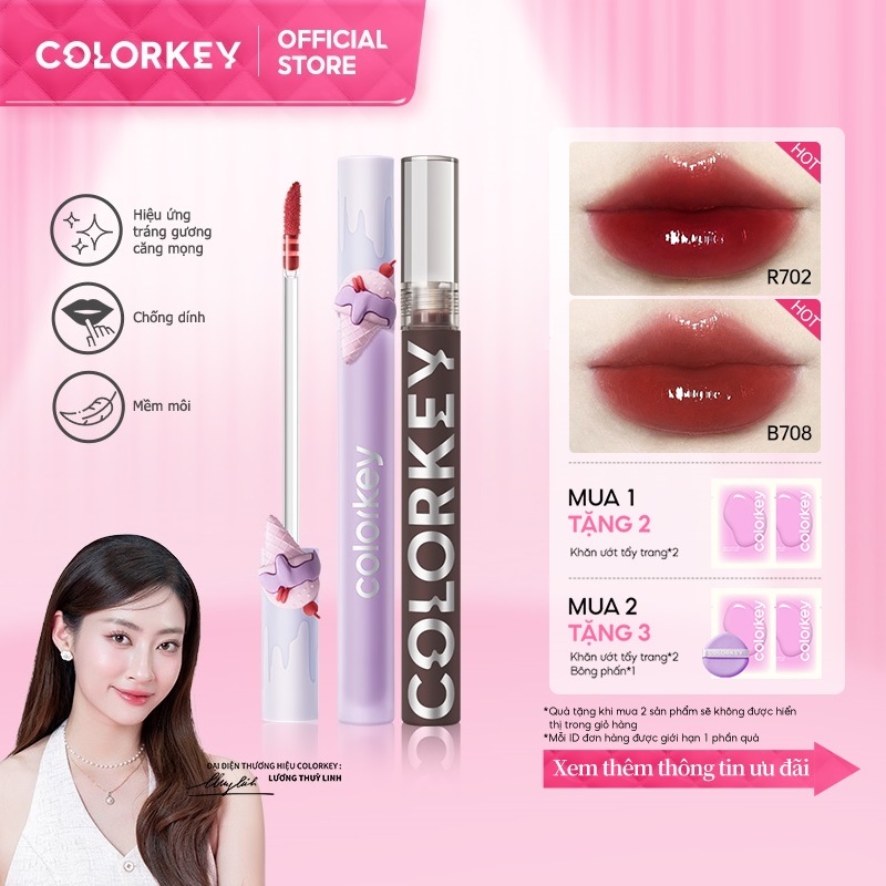 Ảnh Son kem COLORKEY 1.7g lâu trôi trang điểm màu tươi sáng tùy chọn 1