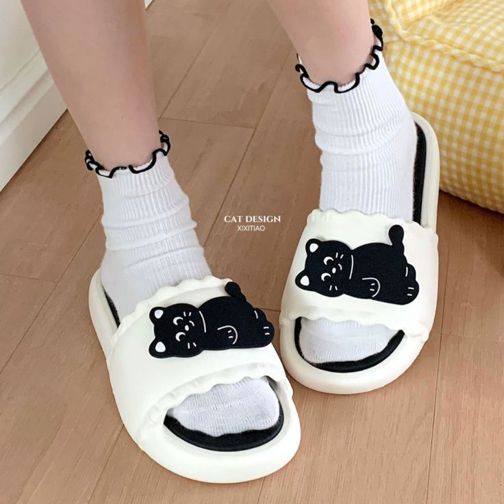 XIXITIAO Dép Dép Màu Phù Hợp Với EVA Nữ Độc Đáo Phòng Tắm Sinh Viên Vui Vẻ Mèo Đen Mùa Hè