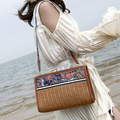 Túi đeo vai đeo chéo phong cách Bohemian, mây rơm dân tộc