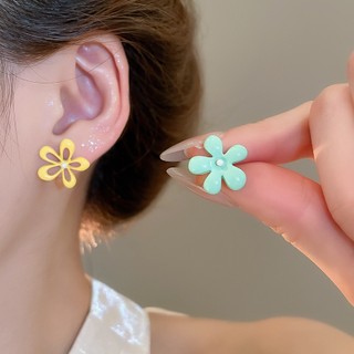 DREJEW 925Silver kim phun sơn màu tương phản bông tai hoa xuân hè ngọt ngào tươi bông tai thời trang cao cấp