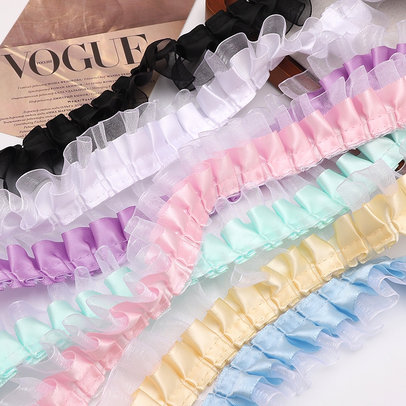 Viền Ren Xù Polyester Hai Lớp - Vải tuyn 4cm + Polyester 2.5cm Để Trang ...