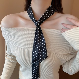 DREJEW Những chấm bi đen trắng của Pháp mỏng và hẹp chiếc khăn cổ buộc cổ cao cấp
