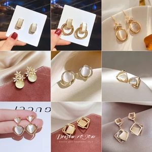 DREJEW Bông tai đá mắt mèo kim bạc hoa tình yêu bông tai cao cấp