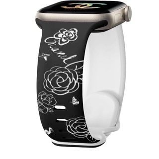 Dây đeo khắc hai màu hình bướm hoa cho Apple Watch Ultra 46 / 44 / 40 / 49 / 45 / 41 / 42 / 38 / 45mm iwatch Series Ultra / 10 / 9 / 8 / 7 / 6 / 5 / 4 / 3 / 2 / 1 / SE