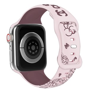 Dây đeo khắc hai màu hình bướm hoa cho Apple Watch Ultra 46 / 44 / 40 / 49 / 45 / 41 / 42 / 38 / 45mm iwatch Series Ultra / 10 / 9 / 8 / 7 / 6 / 5 / 4 / 3 / 2 / 1 / SE
