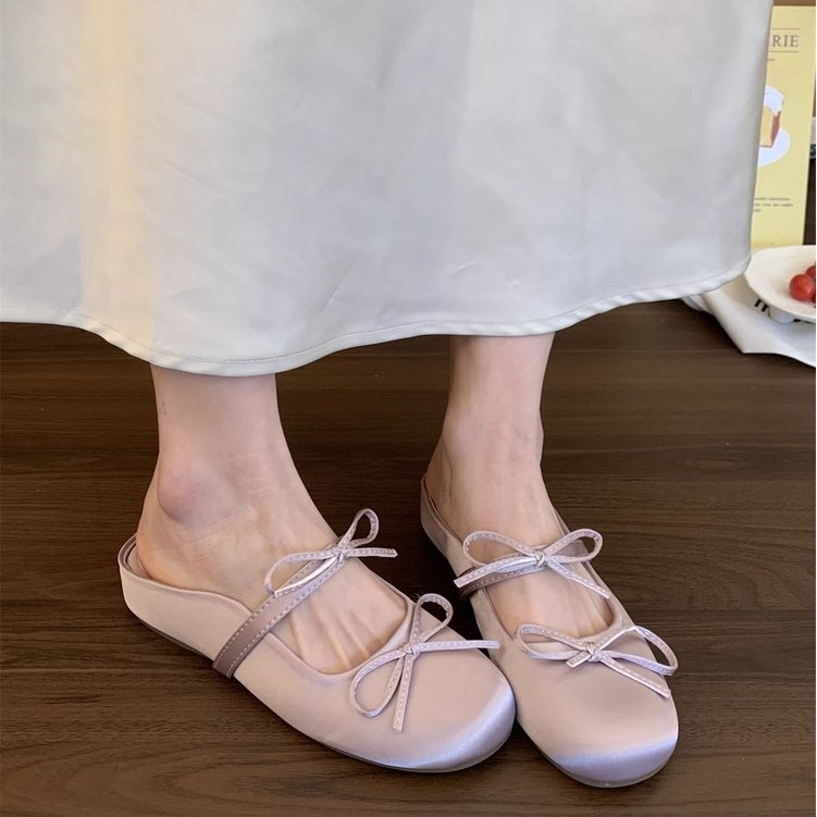 Nữ Baotou Dép Pháp Nông Miệng Thấp Gót Sandal Dép Bên Ngoài Mặc Bên Trong Tăng Chiều Cao Giày Ba Lê Nữ