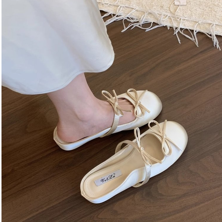 Nữ Baotou Dép Pháp Nông Miệng Thấp Gót Sandal Dép Bên Ngoài Mặc Bên Trong Tăng Chiều Cao Giày Ba Lê Nữ