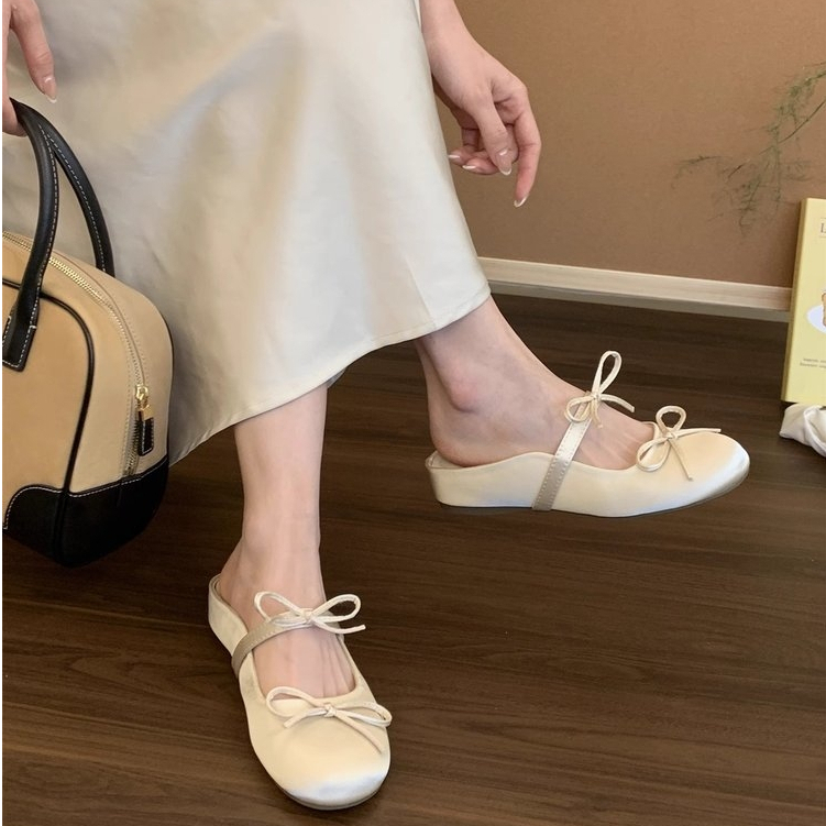 Nữ Baotou Dép Pháp Nông Miệng Thấp Gót Sandal Dép Bên Ngoài Mặc Bên Trong Tăng Chiều Cao Giày Ba Lê Nữ