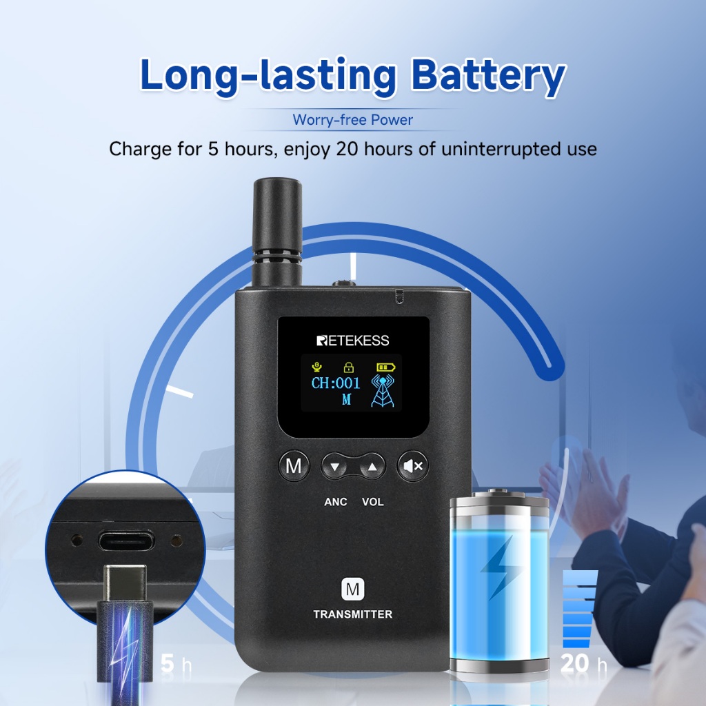 Ảnh Retekess TT129 Hướng dẫn du lịch Gystem Wireless Hỗ trợ nói đồng thời ba cấp độ Giảm tiếng ồn Khoảng cách dài cho bài giảng Đào tạo doanh nghiệp 3