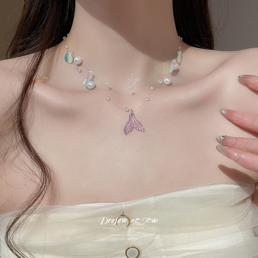 DREJEW Vỏ Đuôi Cá Ngọc Trai Vòng Cổ Siêu Cổ Tích Tươi Ngọt Ngào Xương Cổ Ánh Sáng Sang Trọng Cao Cấp Sense Vòng Cổ