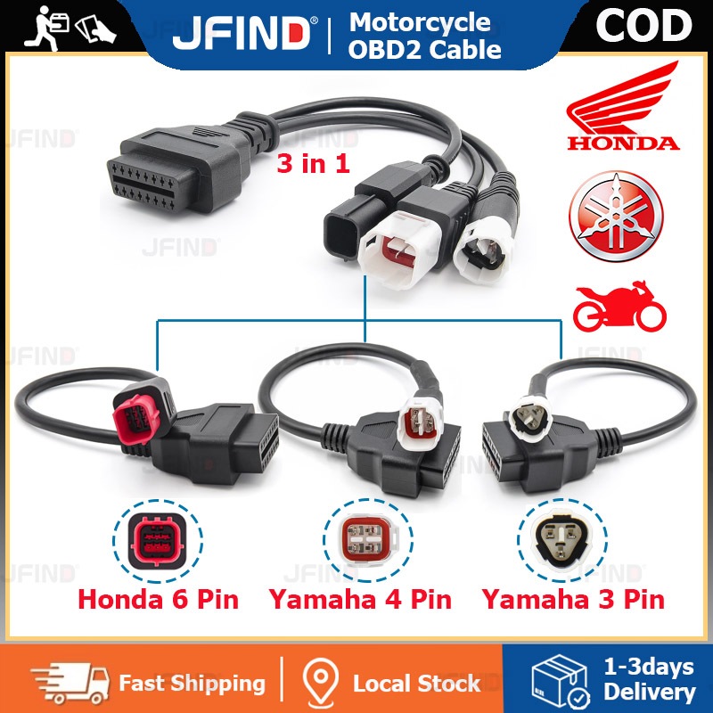 [Sẵn Sàng] Dành Cho Xe Máy Yamaha 3PIN 4PIN OBD 2 Cáp Nối Dài OBD 2 Cáp Kết Nối Xe Máy Cho Xe HONDA Moto 6PIN Đến 16PIN OBD2 Cáp Kết Nối Chẩn Đoán