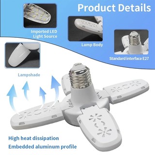 28W Quạt Hình Bóng Đèn LED E27 Đèn Trắng Có Thể Gập Lại 220V 110V Bóng Đèn Cho Gia Đình Phòng Khách Kho Nhà Để Xe Đèn Trần