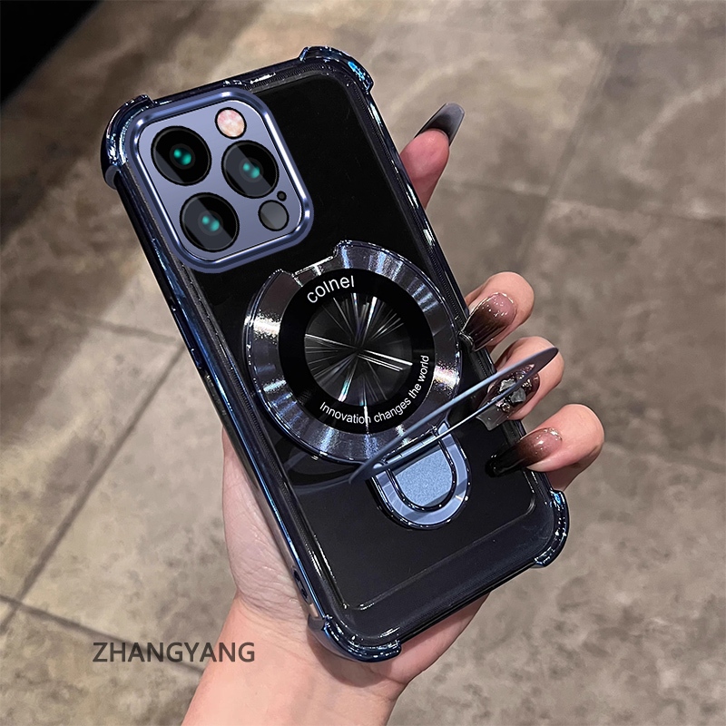 Ốp TPU mềm mạ điện iPhone 14 Pro Max/14 Plus, chống rơi bốn góc, có giá đỡ