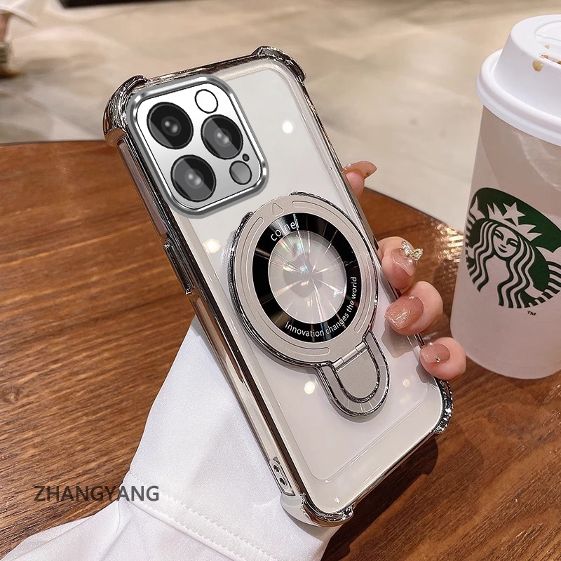 Ốp TPU mềm mạ điện iPhone 14 Pro Max/14 Plus, chống rơi bốn góc, có giá đỡ